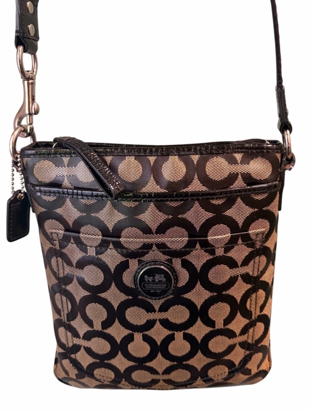 EUC Glossy Black & Gray Coach Signature Crossbody